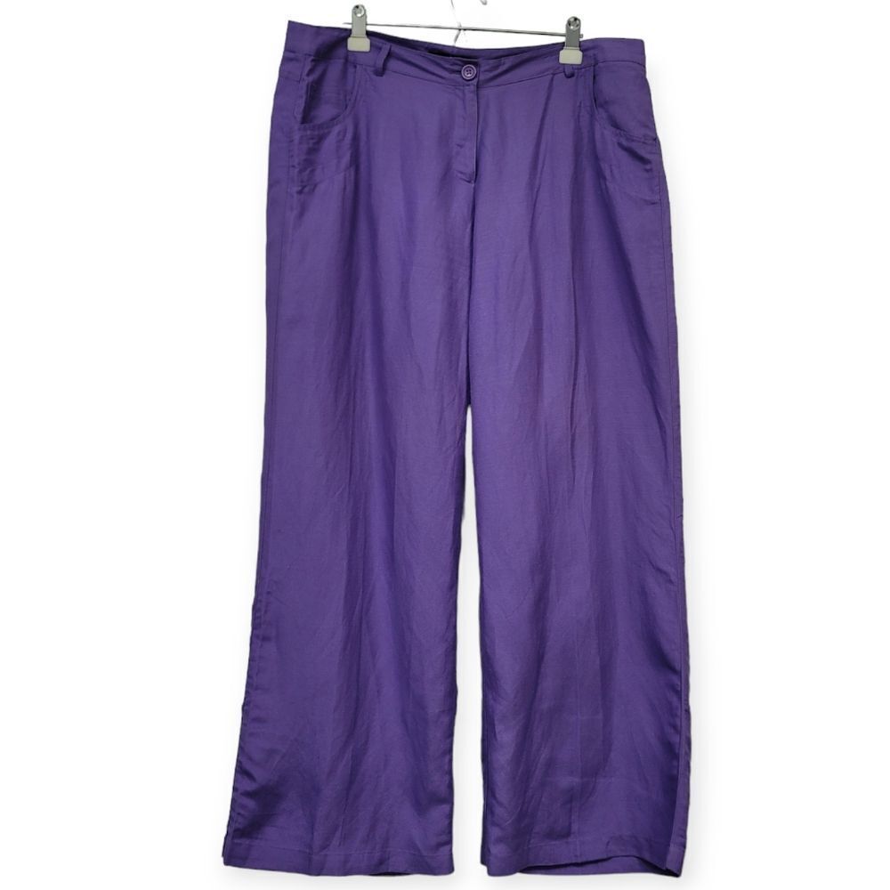 Ashley Stewart womens purple wide leg linen blend pants, 18W